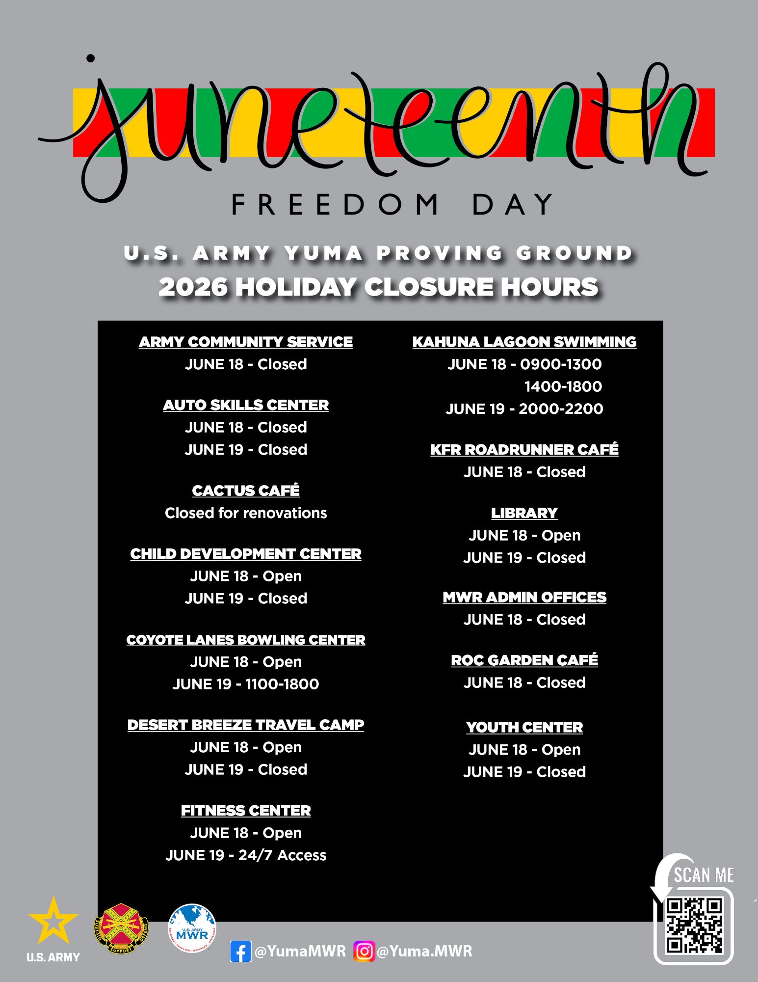 Juneteenth Holiday Closure Hours 