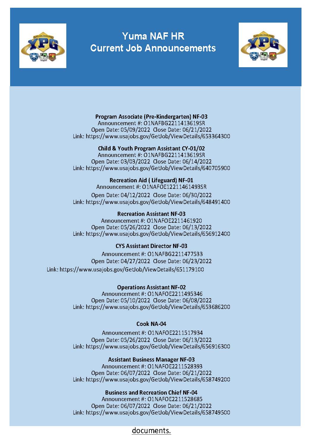 Yuma NAF Current Job Announcements Yuma Proving Ground US Army MWR