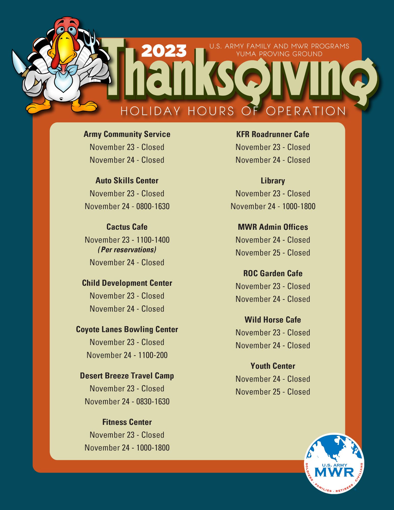 Thanksgiving Day Schedules 2023